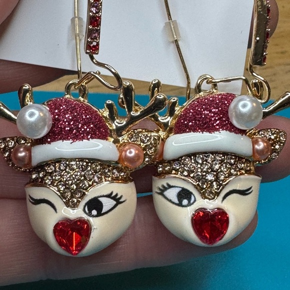 Betsey Johnson Jewelry - Festive Betsey Johnson Reindeer Earrings with Red and Gold Accents